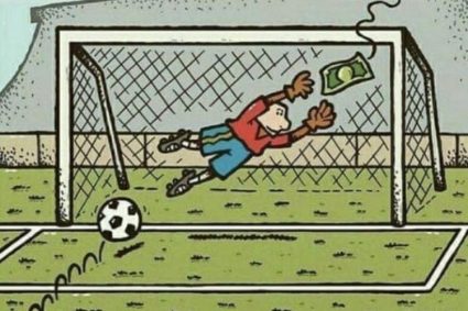 Talking about feelings and hurting money? Owen cartoon: goalkeeper regardless of football pounced on money